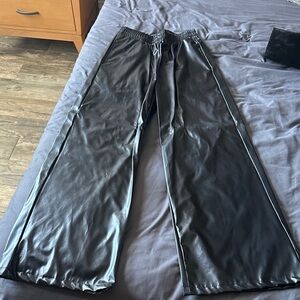 CHICME Black Faux Leather Pants – Size S